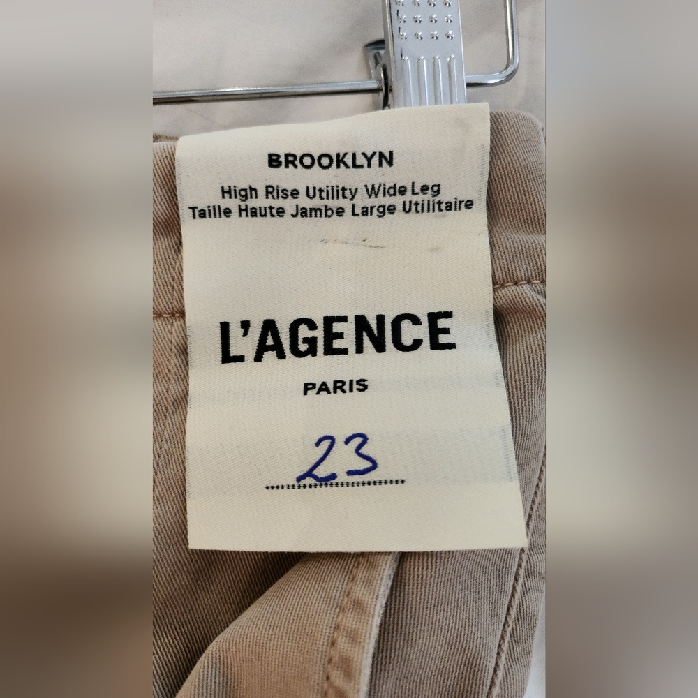 NEW L'AGENCE brooklyn high rise utility wide leg in tan denim pant - Picture 5 of 10